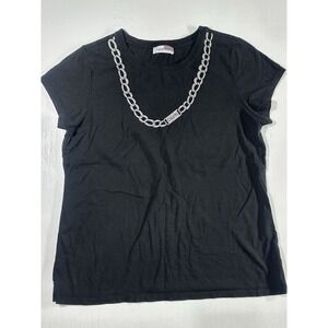 Calvin Klein Black Graphic T-Shirt Silver Chain Print Short Sleeve Tee